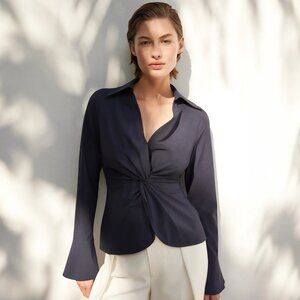 Cinq a Sept McKenna Twist Front Blouse XL Quiet Luxury Minimalist Work Chic Top